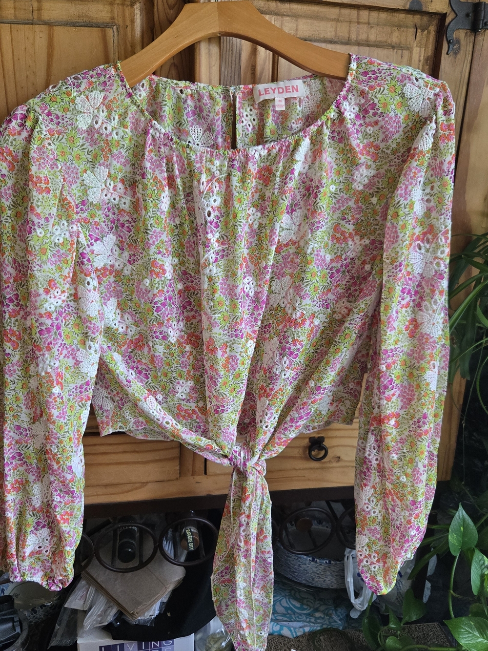 Leyden Floral Tie-Front Blouse in Pink & Green